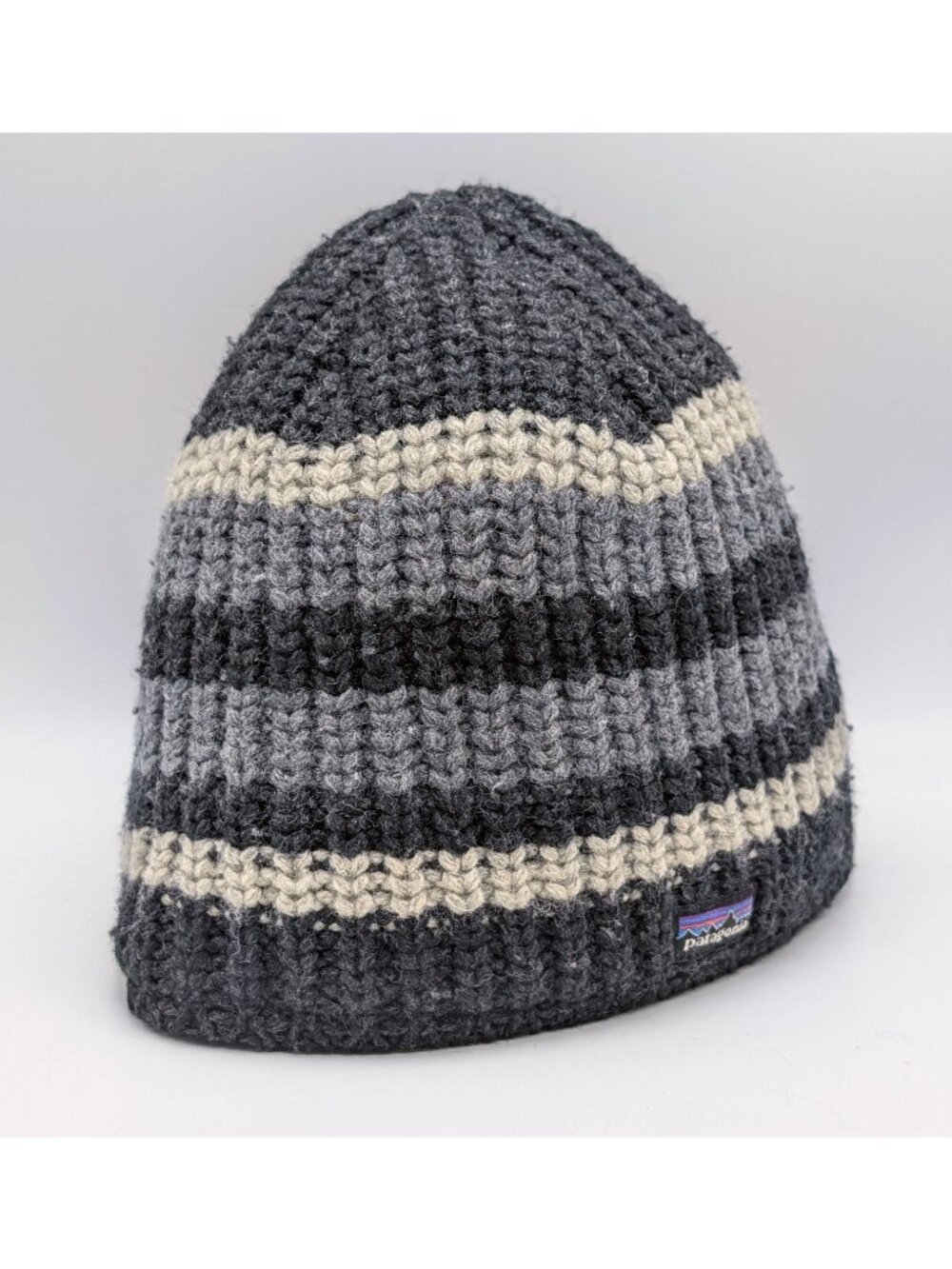 Patagonia Beanie Hat Winter Cap Knit Striped Gray Black White Unisex Stretch OS